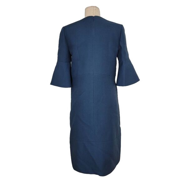 Fendi Blue Trumpet Bell Sleeve Floral Appliqué Sheath Dress Sz 40 US S Wool Silk - Picture 3 of 16